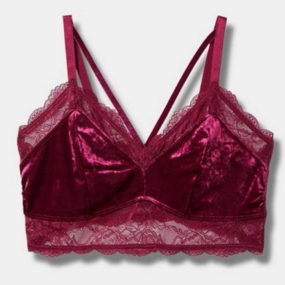 π Crushed Velour Lace Triangle Bralette 0 L 12 NWT Torrid New! - Picture 1 of 5